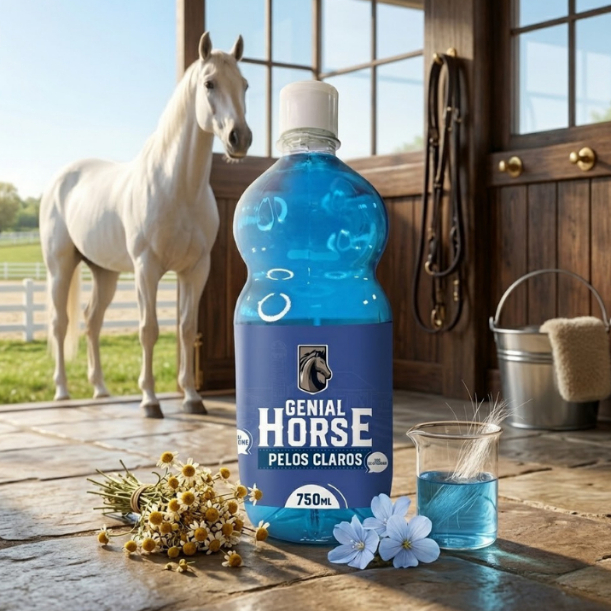 Shampoo Cavalo Branco Branqueador Óptico Genial Horse 750ml Equinos Brilho e Maciez