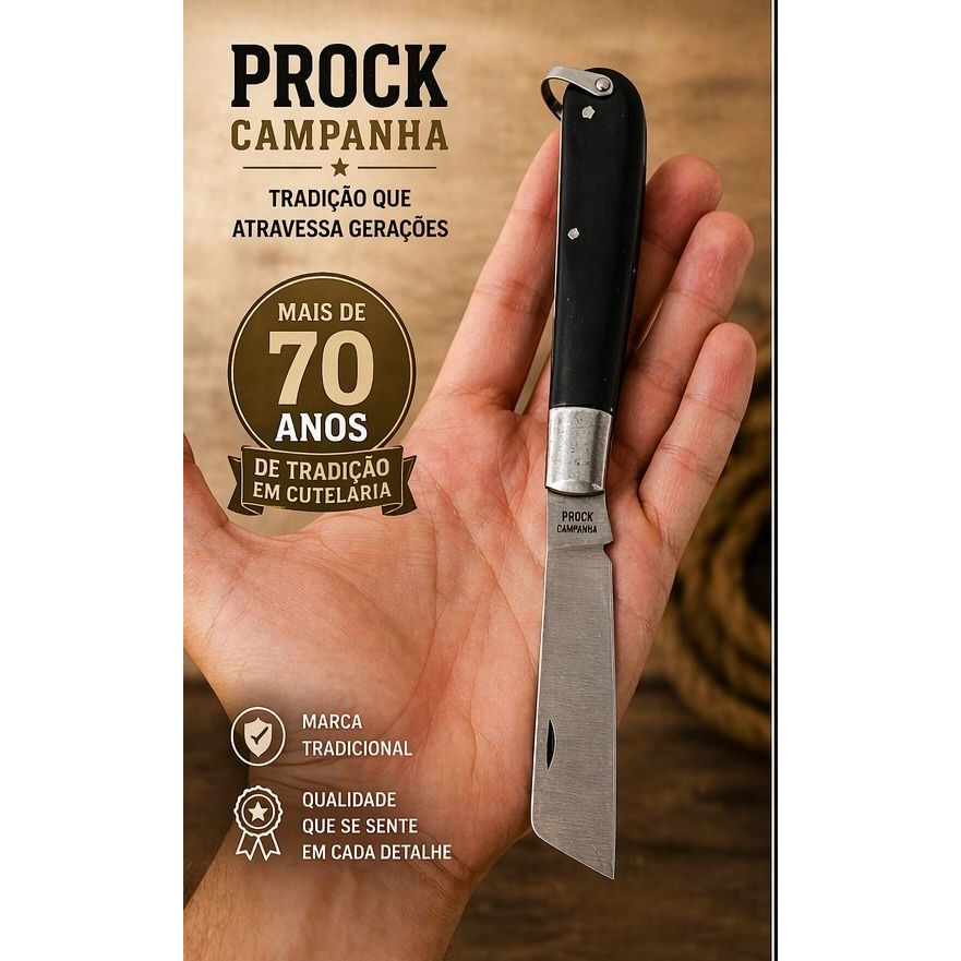 Canivete Artesanal Prock Campanha Original +70 Anos | Aço Carbono | Cabo PVC Rígido | 18cm