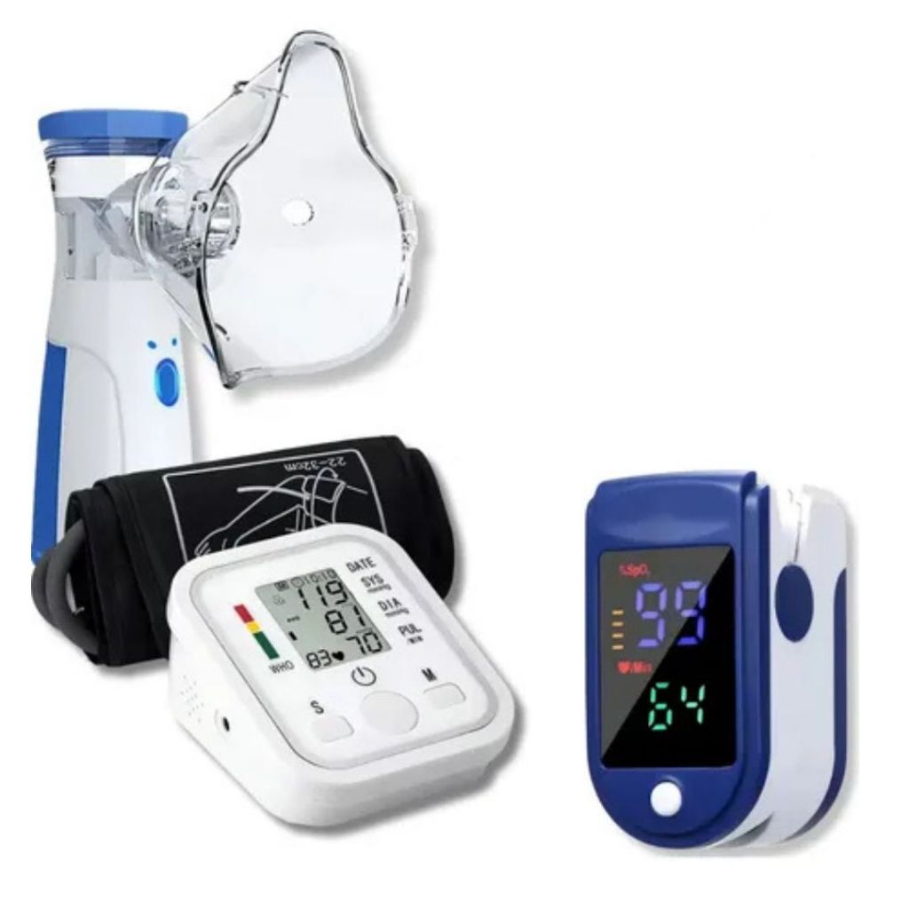 Kit.3 Inalador Nebulizador + Medidor de Pressão + Medidor de Pulso Oxímetro