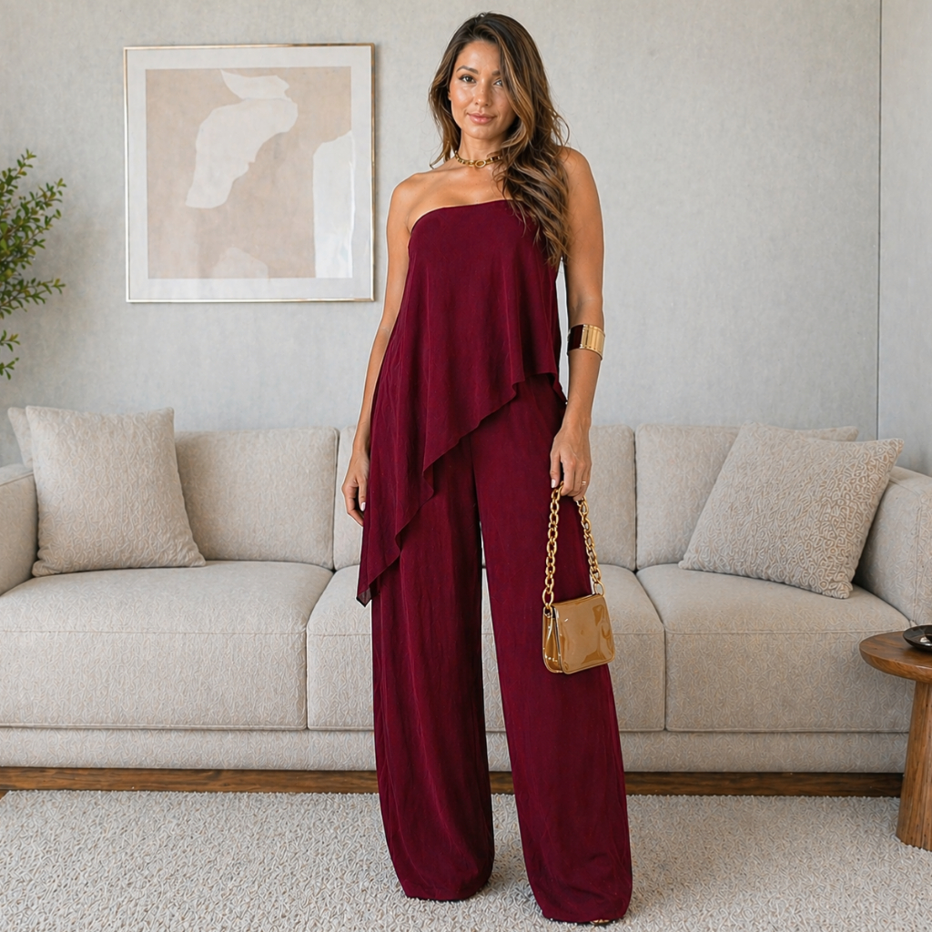 Macacão Feminino Assimétrico Pantalona Longo Soltinho Duna Tomara que caia Alfaiataria Social Elegante Verão Moda