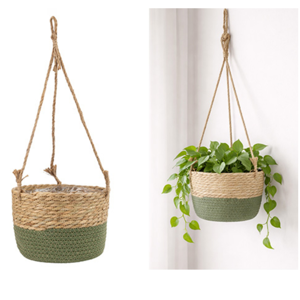 Cesto Vaso Suspenso Fibra Natural Decorativo 4 Cores Jardim Varanda Cachepot Planta