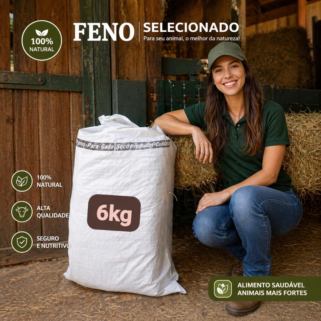 FENO SACÂO de 6 k Sabor e Aroma Erva Doce cavalo coelho porquinho da índia e ninhos de galinha
