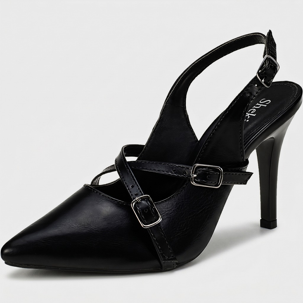 Sapato Scarpin Feminino Bico Fino Salto Fino Stiletto Slingback Shekinah Tiras Fivela Confortável