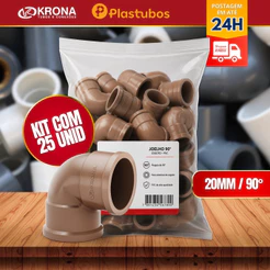 kit joelho cotovelo 100unidades 90graus 20mm 1/2 soldavel krona Plastubos