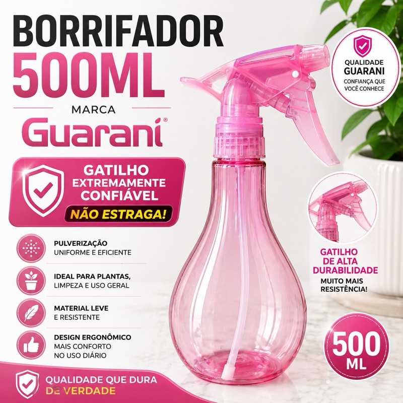 Borrifador 500ml Guarani Rosa – Aromatizador de Ambientes, Spray Multiuso com Gatilho Super Resistente