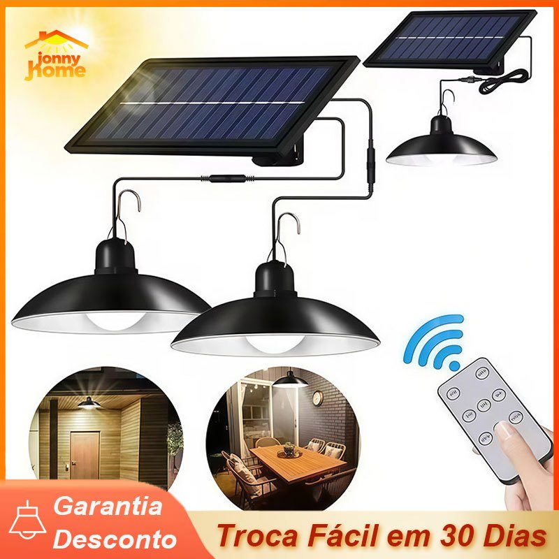 Luminaria Solar Lâmpada Pendente Dupla LED À Prova D'água Lustre Com Plara Solar Recarregável