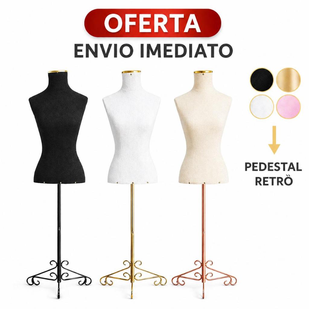 Busto Manequim Costureira Feminino com Pedestal Retrô Para costura e corte – Veste 38 ao 40 | Expositor para Vitrine