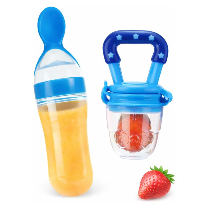 kit chupeta porta frutas bebe + collher dosadora de silicone introdução alimentar do Bebê