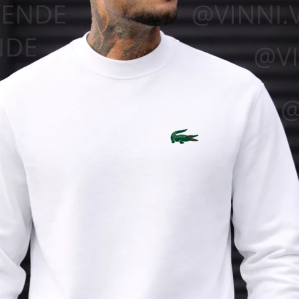 Moletom Masculino Cinza Jacaré Minimalista Premium Algodão Conforto Casual Top