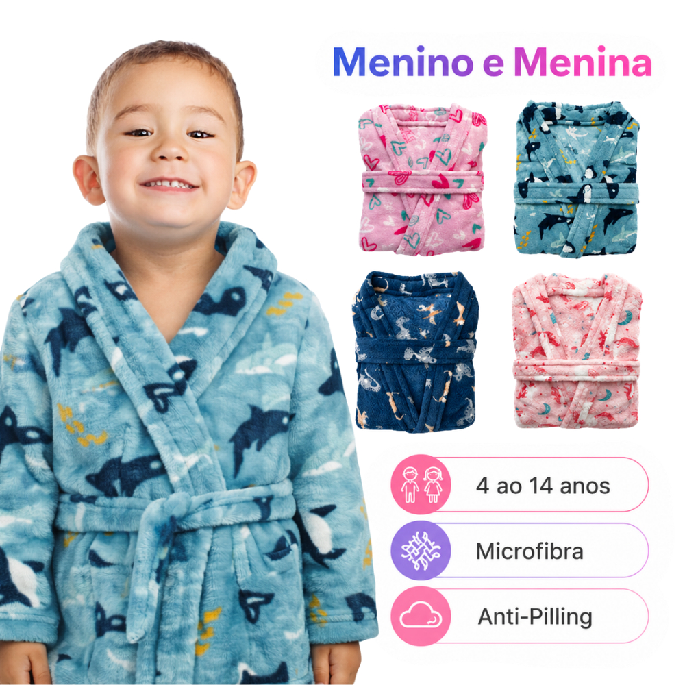 Roupão Infantil Kids Menino Menina Microfibra Soft Antialérgico Premium Com Cinto Ajustável