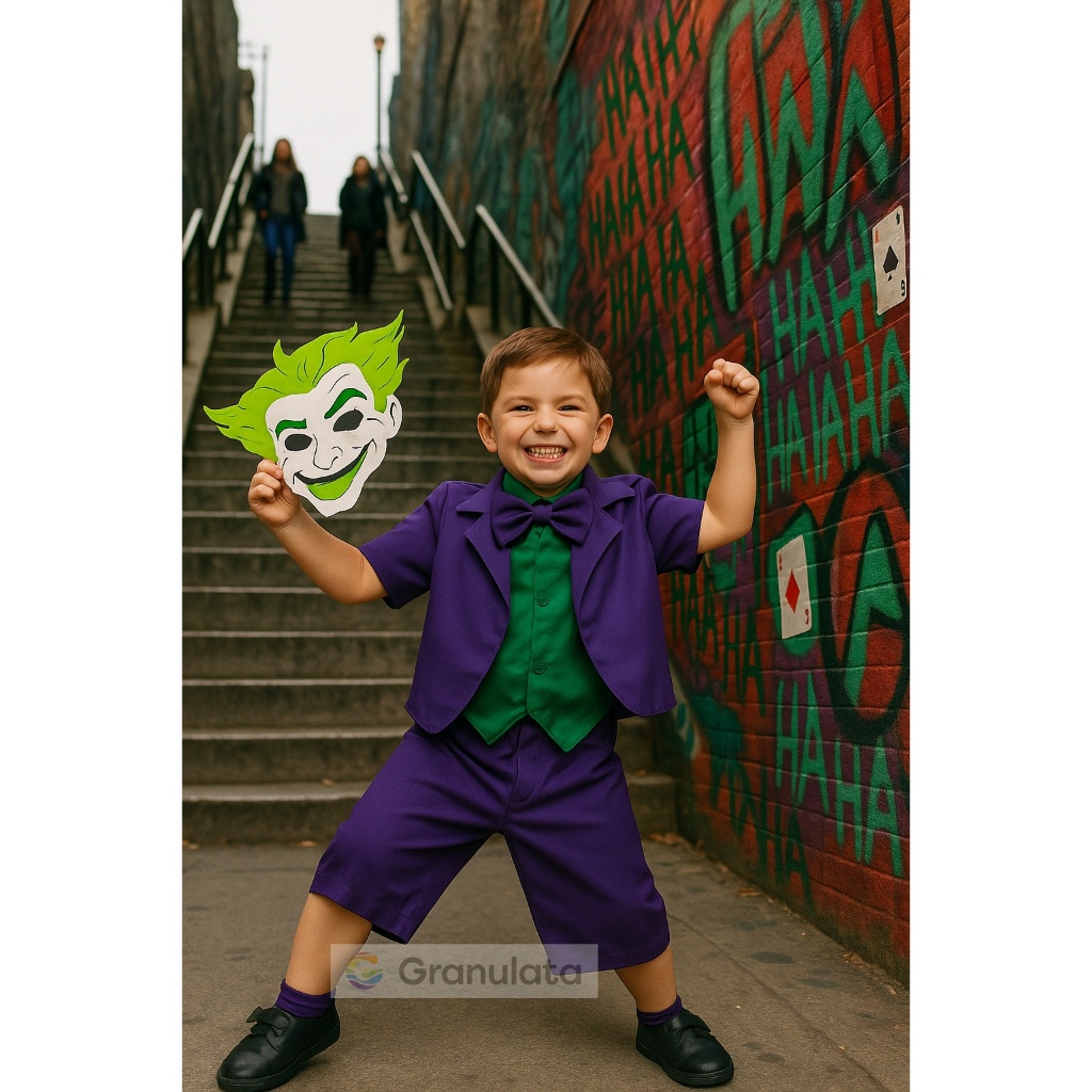 Fantasia Infantil Conjunto Coringa com Terno Máscara Gravata P ao EXG Carnaval Aniversario