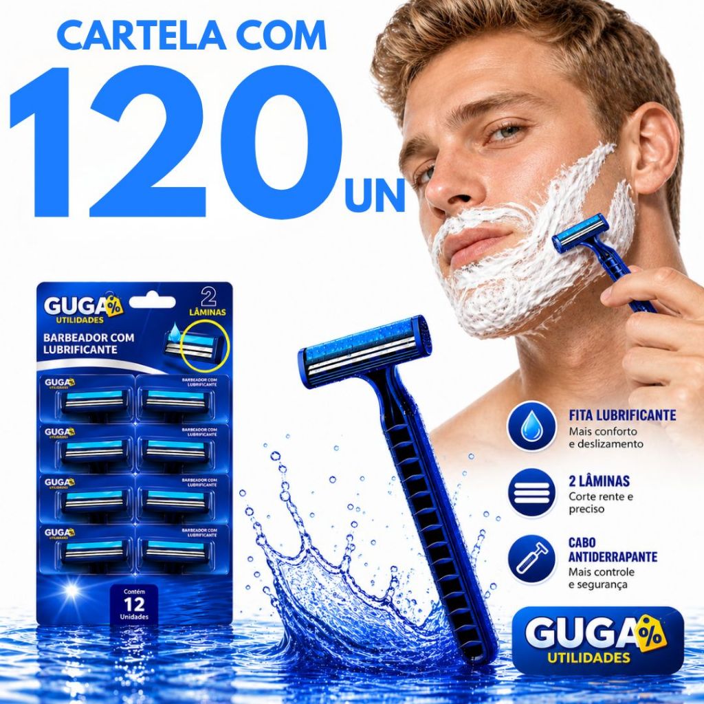 Kit 120 Barbeador Masculino e Feminino Aparelho de Barbear Intimo Descartável com Fita Lubrificante Qualidade Premium