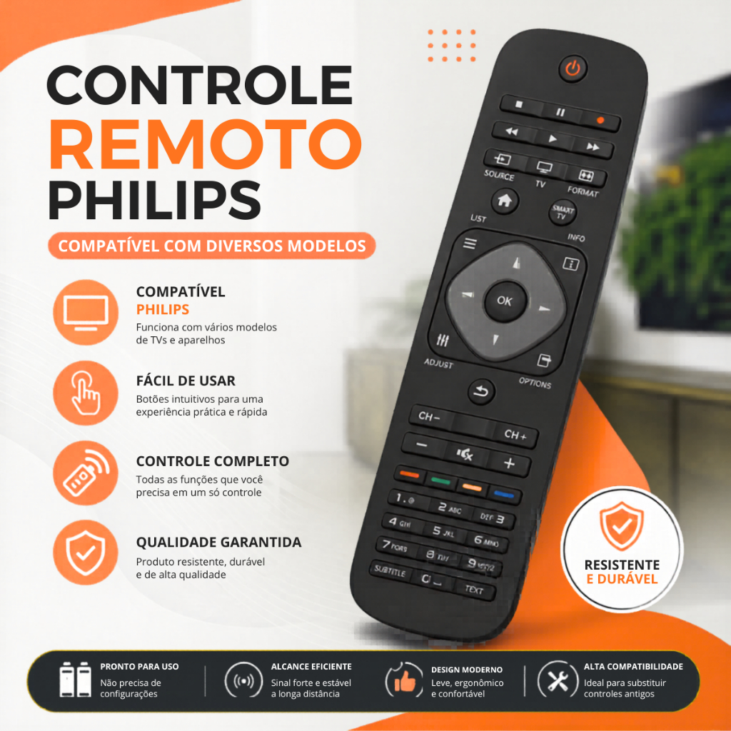 Controle TV Philips Universal Compatível LCD LED Smart TV
