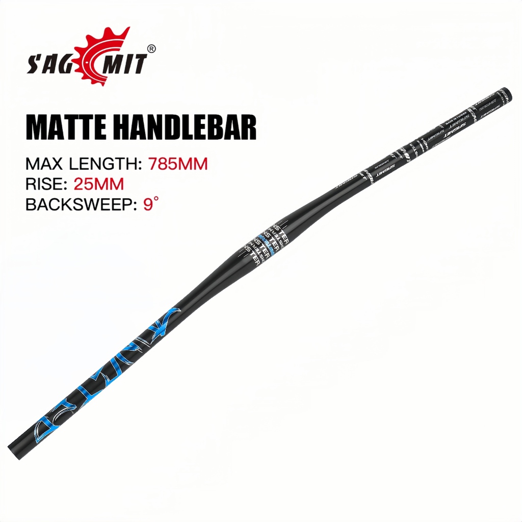Guidão MTB SAGMIT, rise alto curvado, elevação de 25mm, 31.8×785mm, backsweep de 9°,Guidão MTB 31.8mm