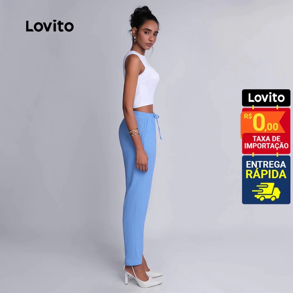 Lovito Calça de Tecido Plano com Elástico na Cintura BRPTB470BRL500 · foto 2