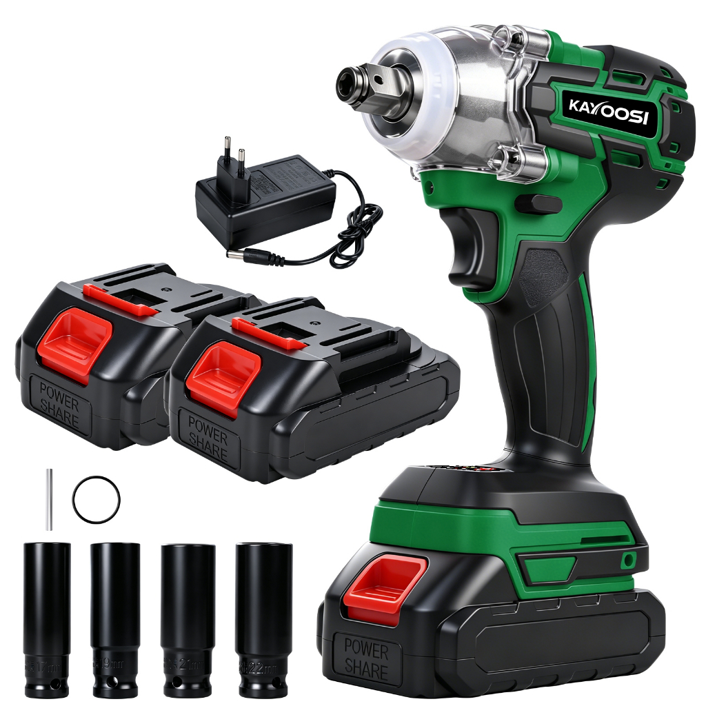 Chave de Impacto Sem Fio 48V Brushless 450Nm 2 Baterias 4000mAh 1/2 Parafusadeira Furadeira LED