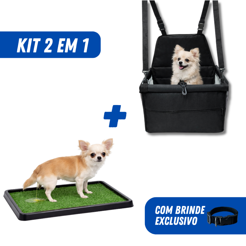 Kit Cadeirinha Assento para Pet + Tapete Higiênico Grama Sintética Sanitário Cães ENVIO IMEDIATO