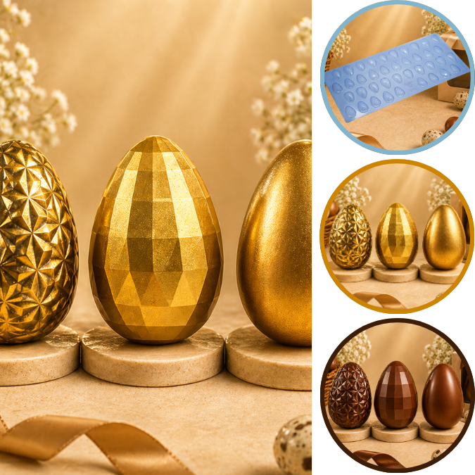 1~5 Forma Forma Placa de Modelagem Para Chocolate OVOS 3 EM 1.50G-CÓD P864.(Porto formas)Páscoa 2024 (CHOCO)
