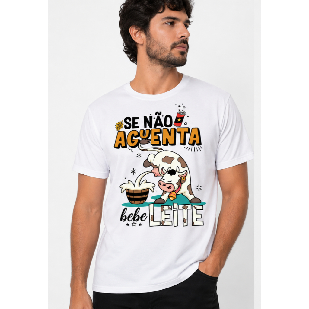 Camiseta Masculina Poliéster Premium Estampa Divertida Vaca - Se Não Aguenta Bebe Leite