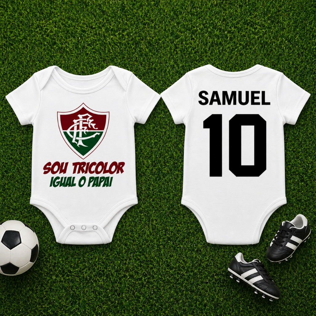 Body Bebê Fluminense Tricolor Igual o Papai Vovô Dindo Dinda Mamãe Personalizado