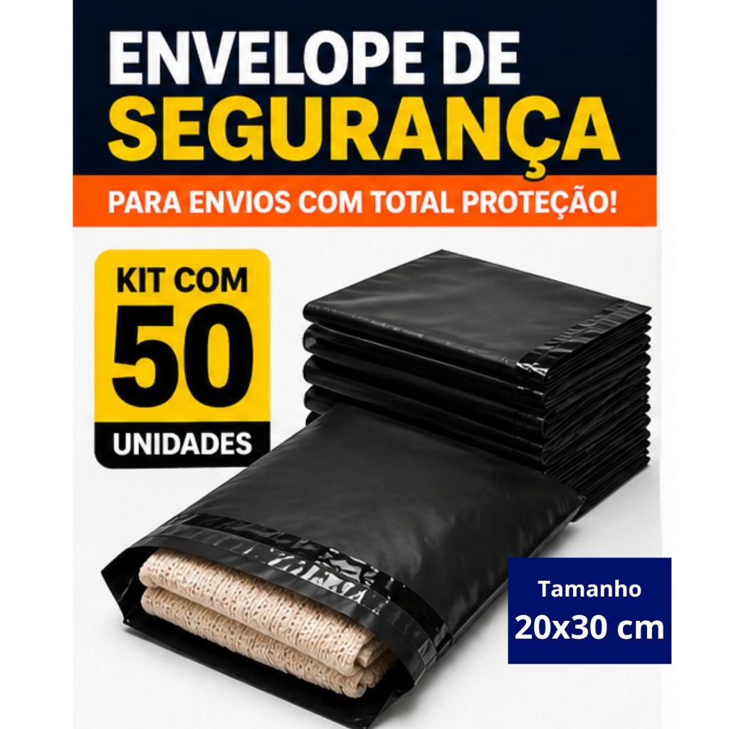 Envelope Segurança 50 Unidades 20x30 Preto Para Envio Shopee Mercado Livre Não Rasga