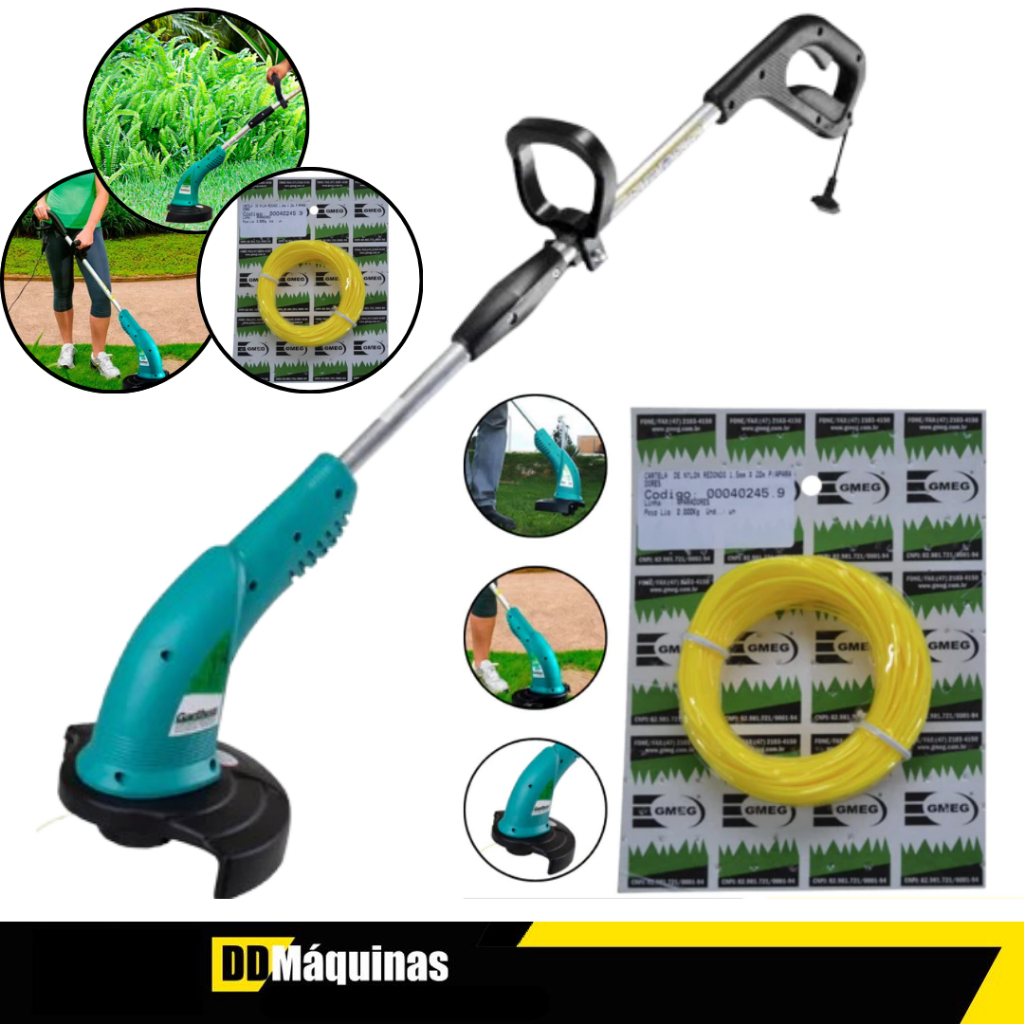 Kit Aparador de Grama 1500W 220V + Cartela de Nylon Redondo 1,5mm X 10m p/Aparadores - Garthen