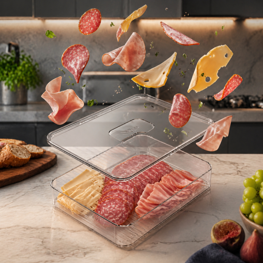 Porta Frios OU Clear Fresh Organizador de Geladeira com Tampa Prático Mantém Alimentos Frescos Queijo Presunto — imagem 2 de 2