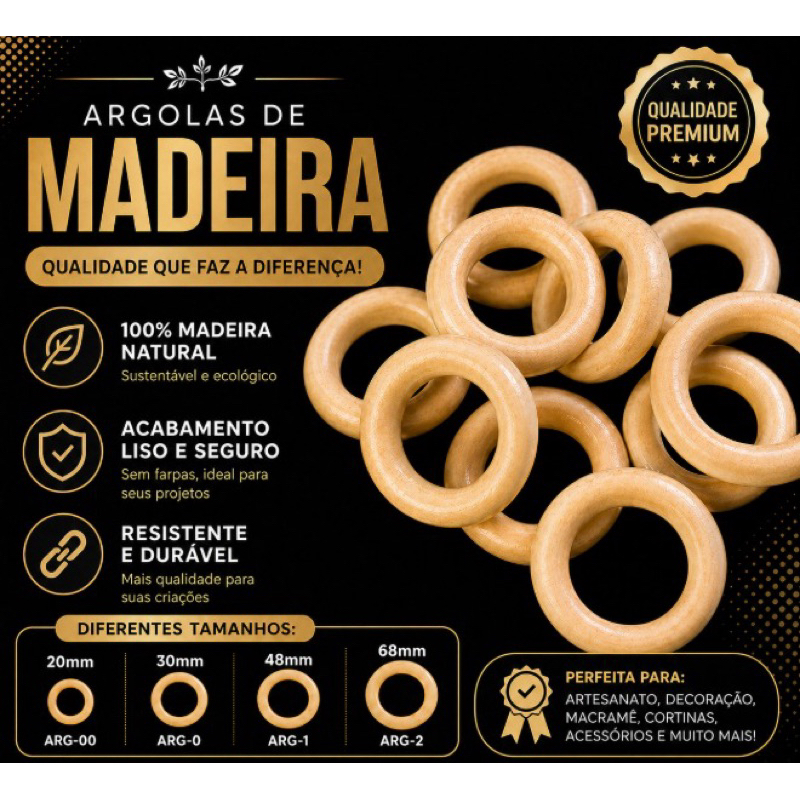 Argola de Madeira N° 2 – Kit com 25 Unidades para Artesanato, Macramê e Decoração