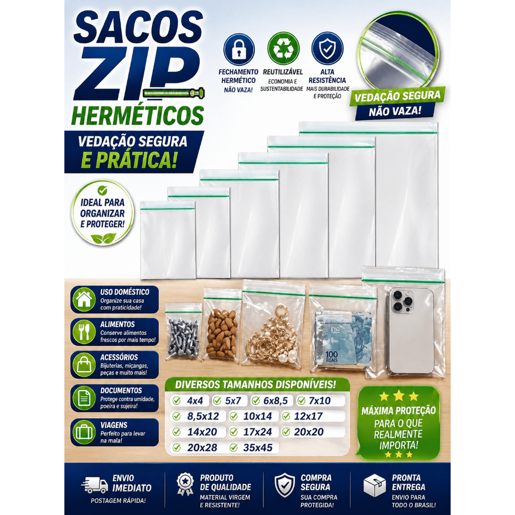 Imagem Sacos plásticos ZIP freezer saquinhos alimentos herméticos  livre BPA lacre joias viagem