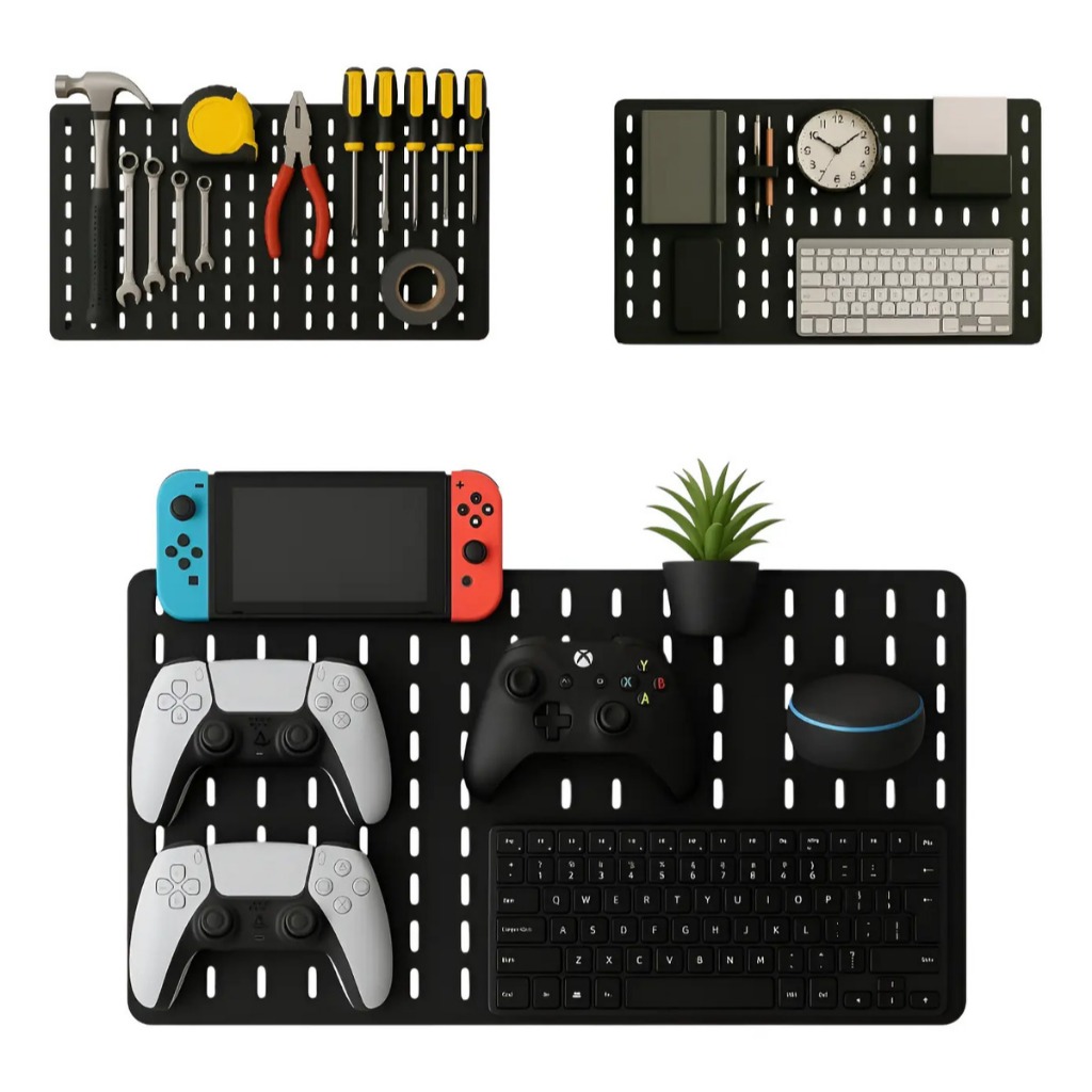 Decoração Pegboard Horizontal Painel Gamer Office Work Home Mdf Premium Preto