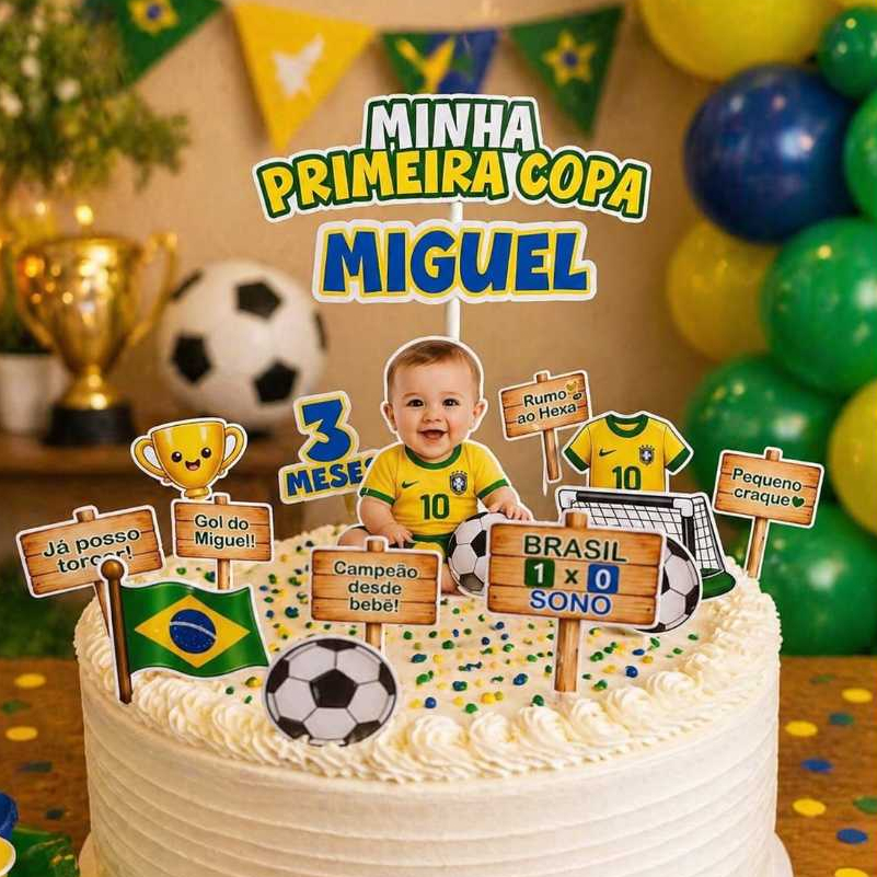 Topo de Bolo o Hexa é Nosso - Seleção Brasileira - Topo mesversario com foto- Convocação da seleção brasileira
