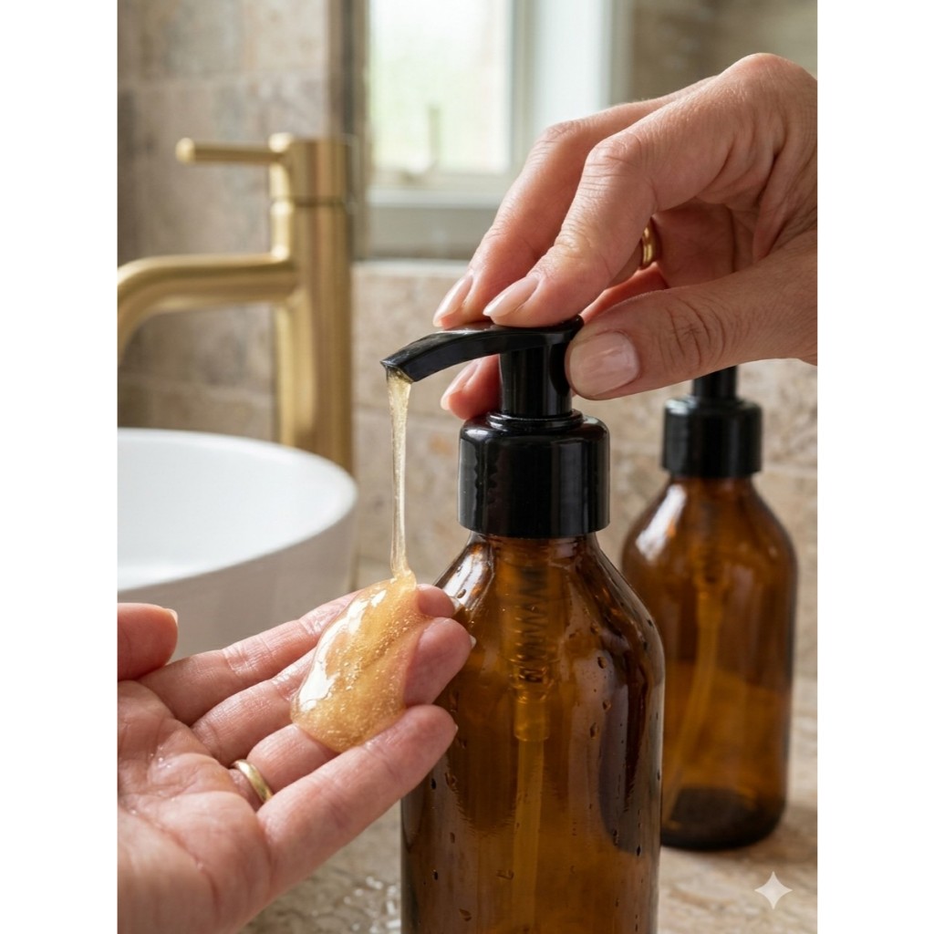 KIT dispenser porta sabonete liquido vidro ambar 200 ml valvula pump banheiro cozinha casa decoração