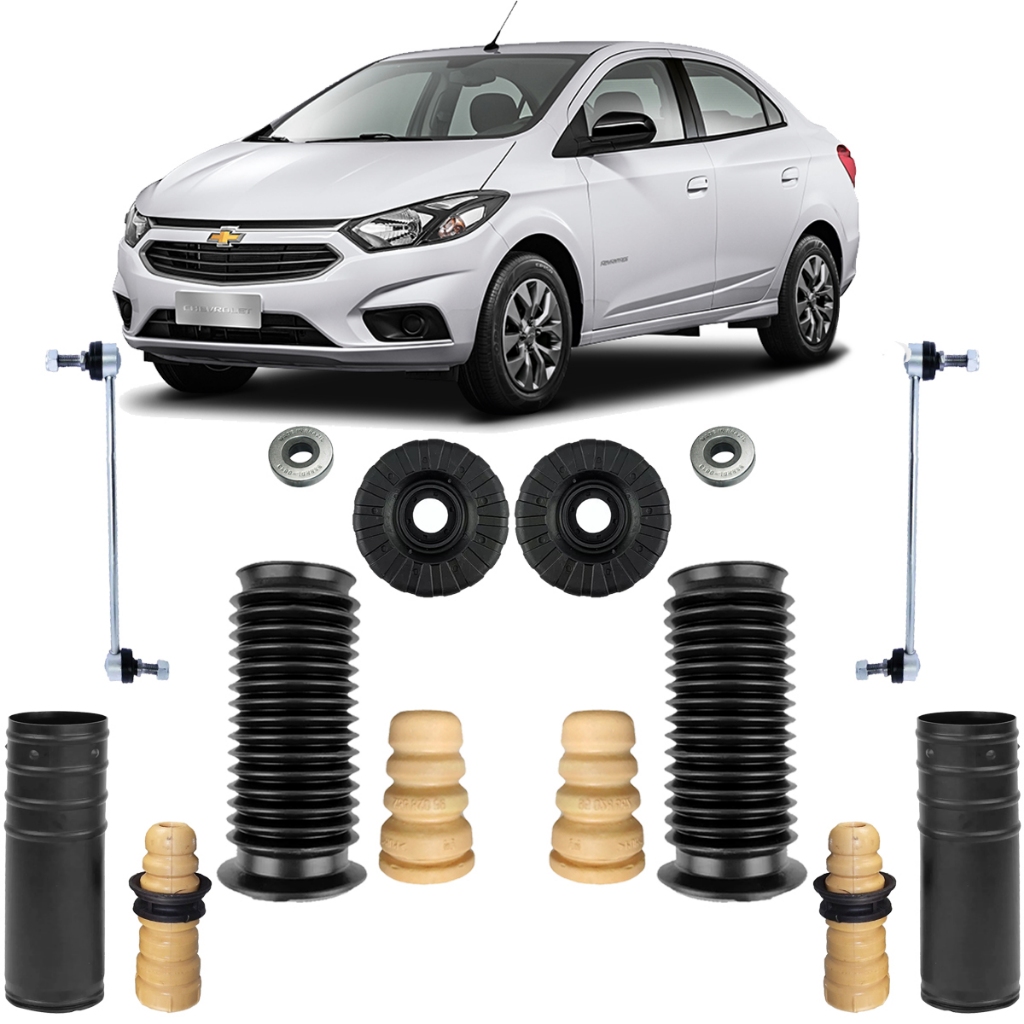 KIT COXIM E BIELETA AMORTECEDOR DIANTEIRO E TRASEIRO PRISMA 2013 A 2019