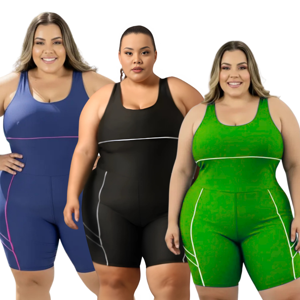 Maiô Macaquinho Hidroginástica e Academia Fitness Plus Size XG Roupa de Banho e Treino
