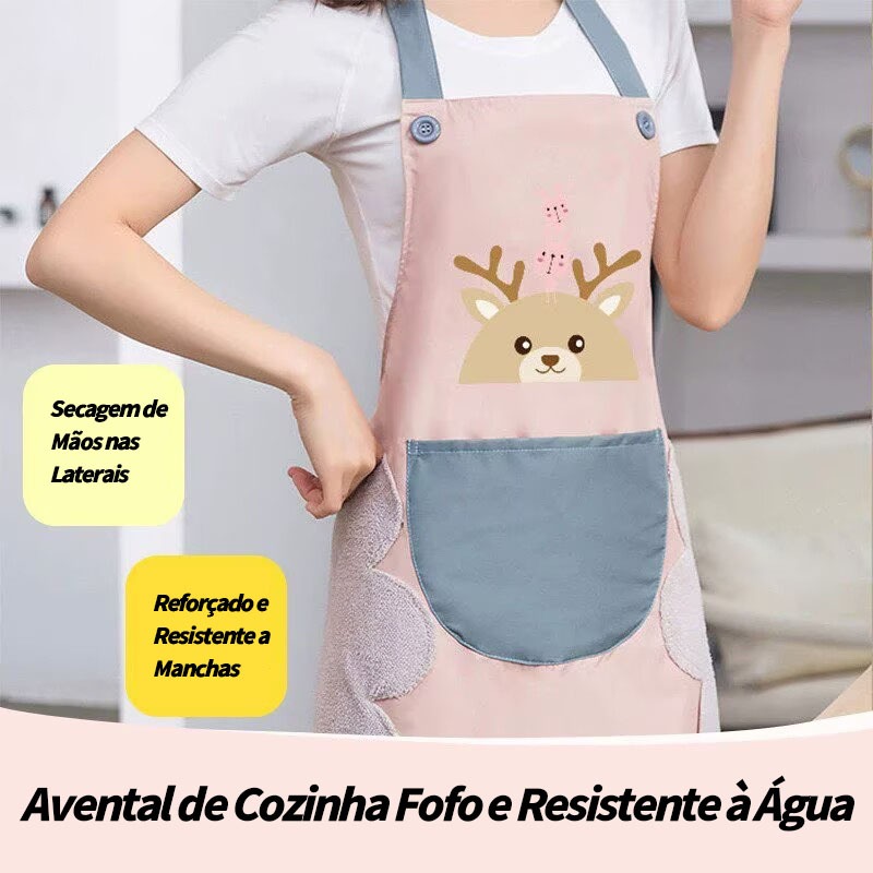 Avental de Cozinha Fofo Resistente à Água e Óleo com Bolso e Toalhas Laterais