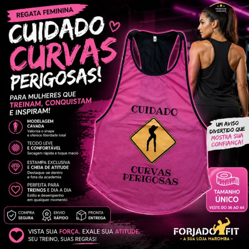 Regata Longa Cavada Feminina Curvas Perigosas Academia Treino Musculação Fitness Esporte