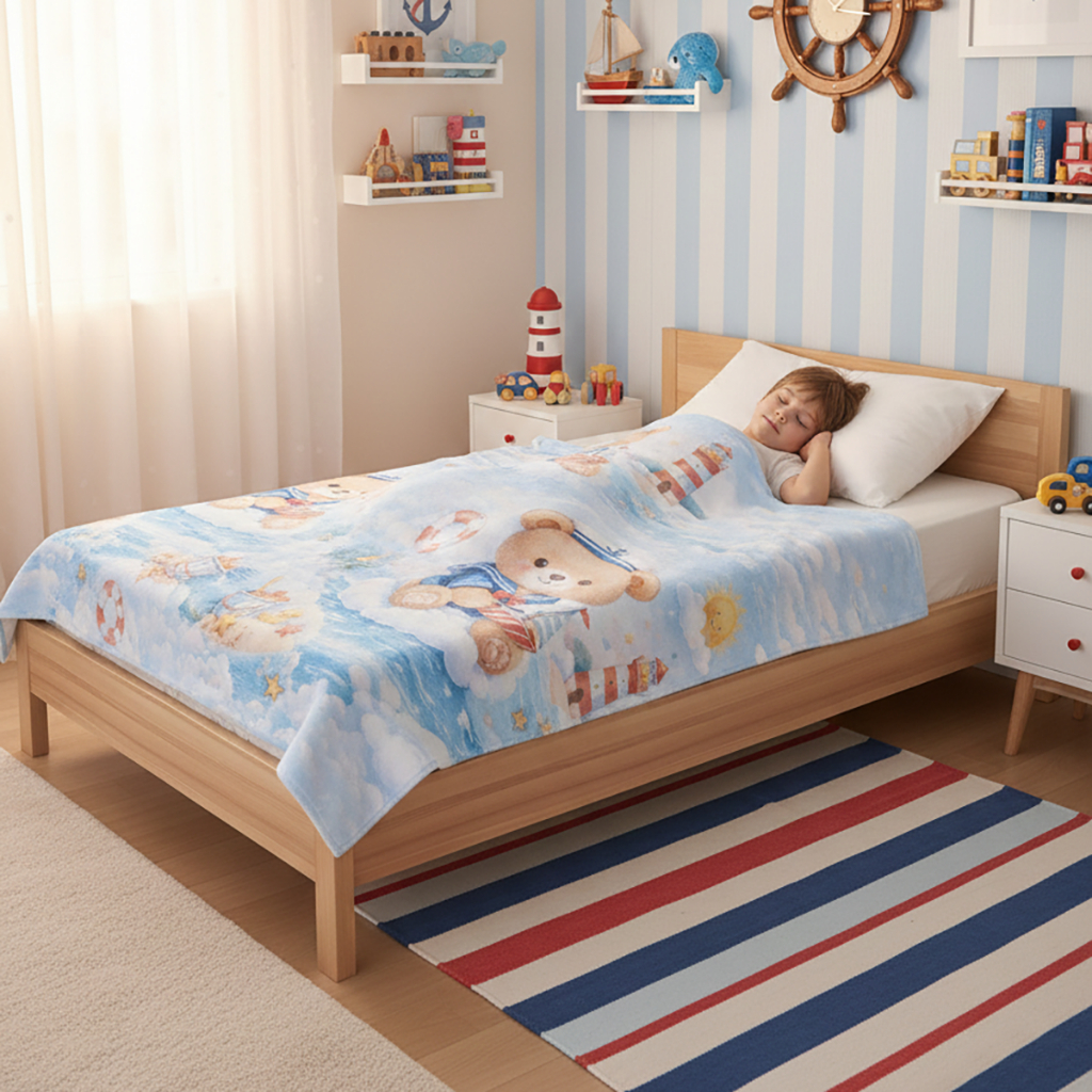 Manta Cobertor Infantil Solteiro Kids Microfibra Soft Urso Marinheiro Antialérgico Quarto Menino Presente Criativo