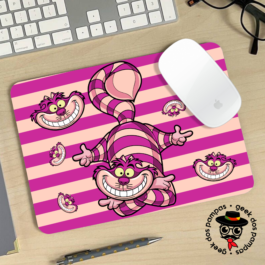 Mouse Pad Retangular Base Emborrachada Gato Alice No Pais das Maravilhas