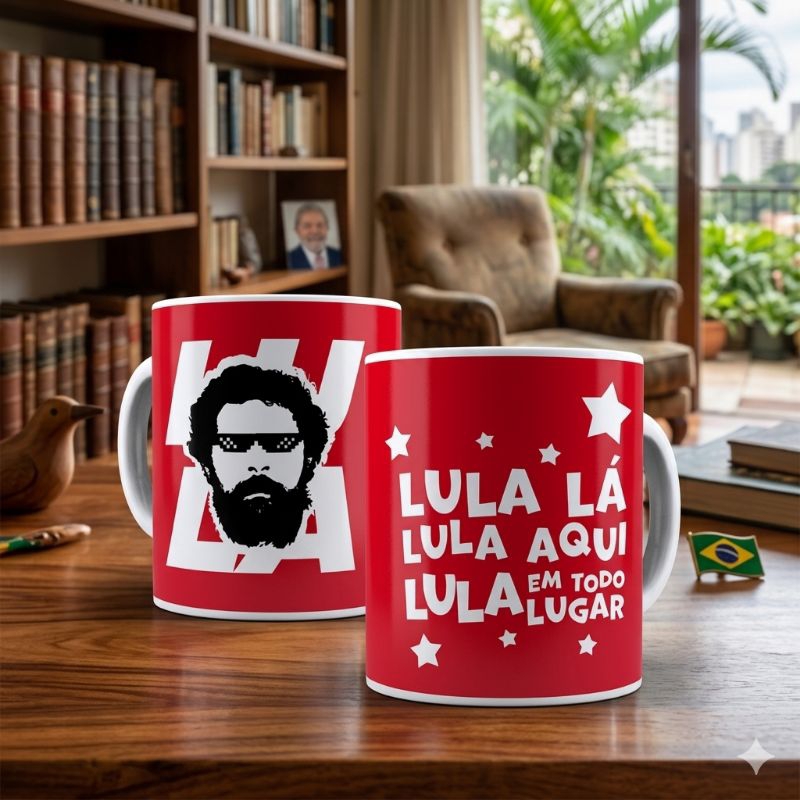 Caneca Lula Lá, Lula Aqui, Lula Em Todo Lugar Porcelana 325ml