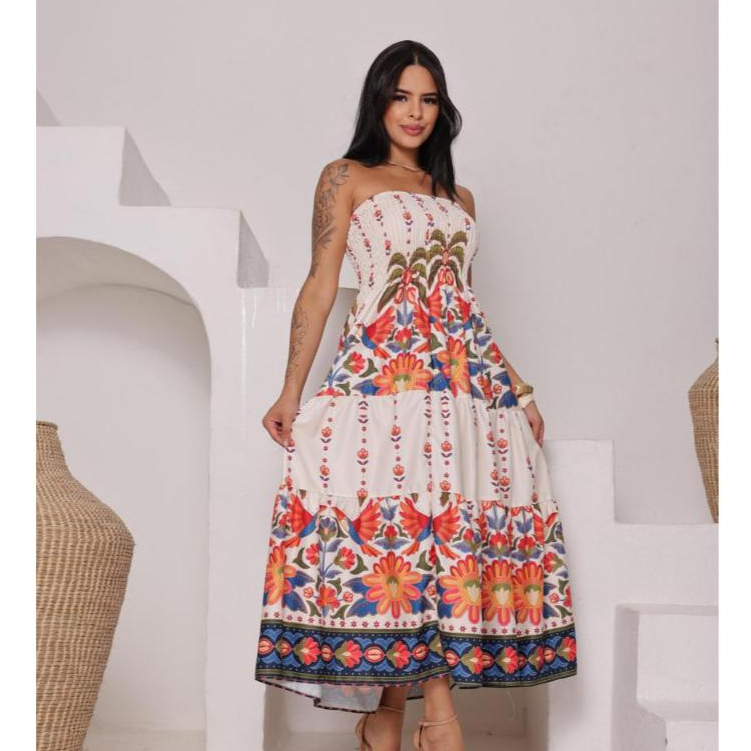 Vestido Tomara Caía Estampado Tropical Floral