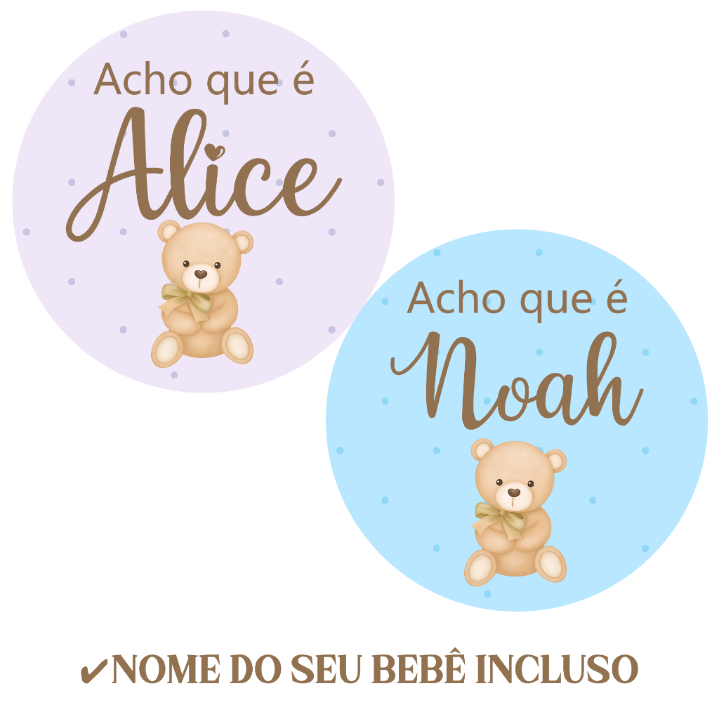 Adesivo Personalizado Chá Revelação Ursinho Lilás e Azul Com Nome Kit 60 a 180 | Lembrancinha | Tag