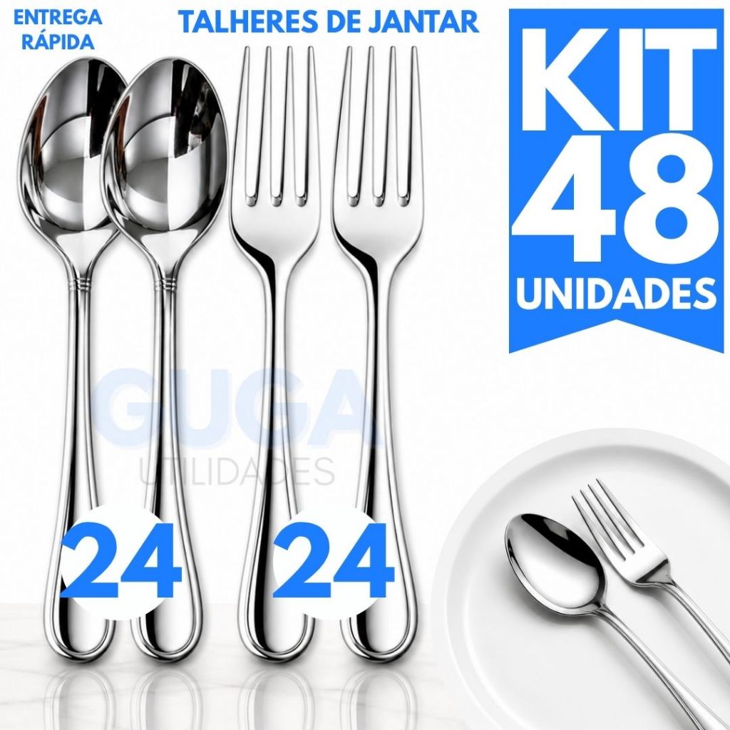 Jogo 48 Talheres c/ Variações Peças Aço Inox - Garfos De Mesa - Colheres Mesa