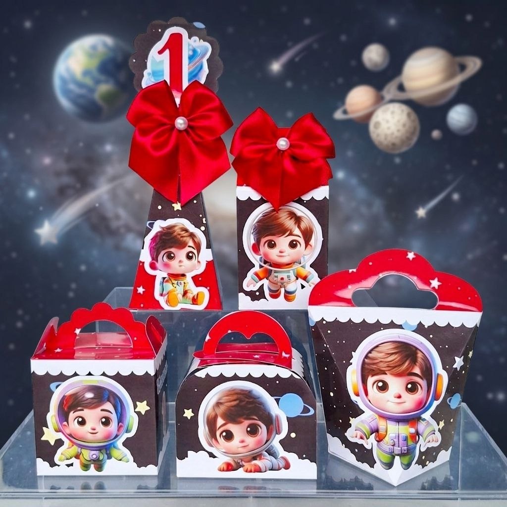 Kit Personalizados ASTRONAUTA ESPAÇO MENINO Pegue e Monte Caixinhas Lembrancinhas Festa Infantil Aniversário