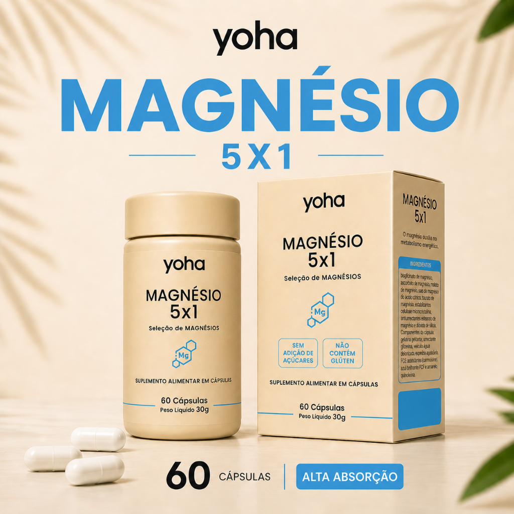 Magnésio 5x1 Yoha 60 Cápsulas Alta Absorção Energia Músculos By Camila Loures