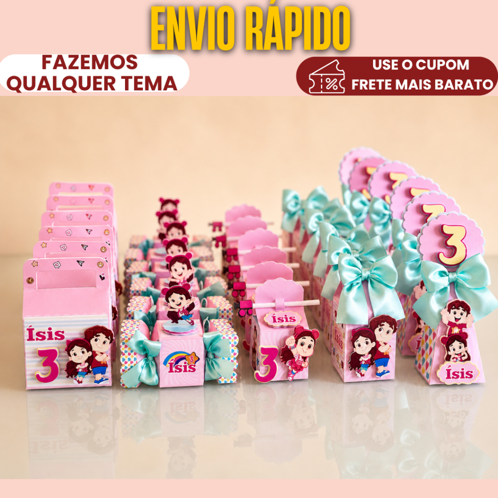 Lembrancinha Personalizado Kit Clássico Maria Clara e JP |MONTADO, C/ LAÇO  E COM TAG 3D caixinha aniversário