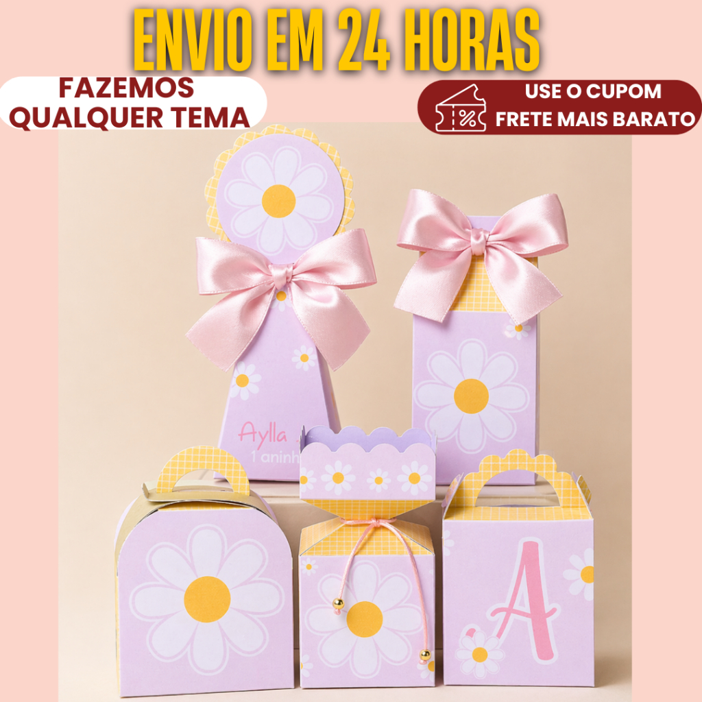 Lembrancinha Personalizada PEGUE E MONTE Margarida Rosa fofinha Kit festa aniversário, mesversario, chá de bebê caixinha