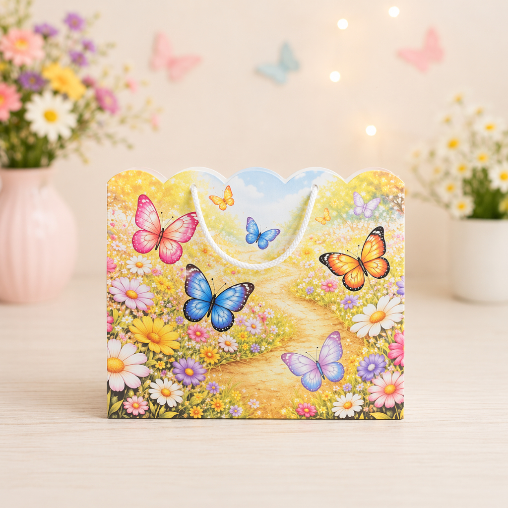 Sacolinha G Personalizada Jardim encantado - jardim borboletas colorido - PEGUE E MONTE | Lembrancinha Festa Infantil