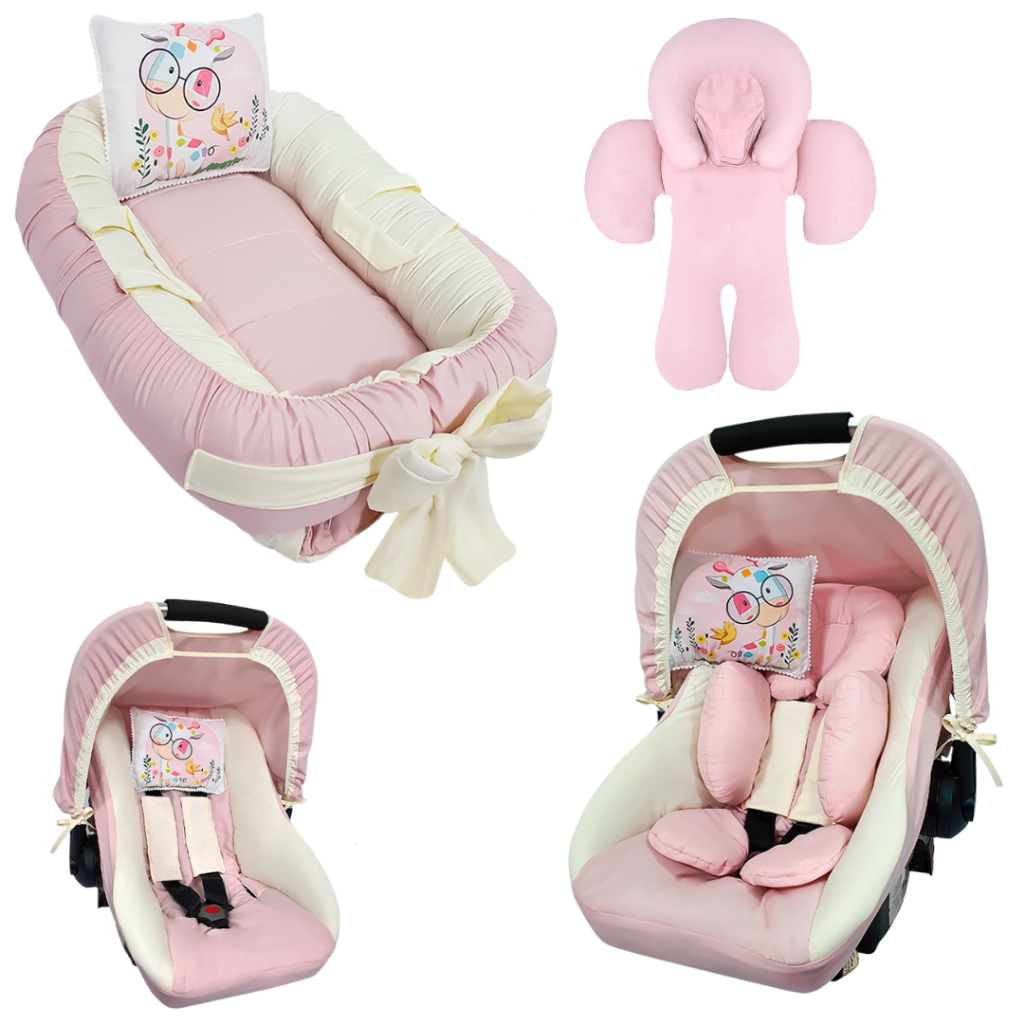 Kit – Ninho Redutor Berço, Capa de Bebê Conforto, Capota, Protetores de Cinto e Apoio Redutor