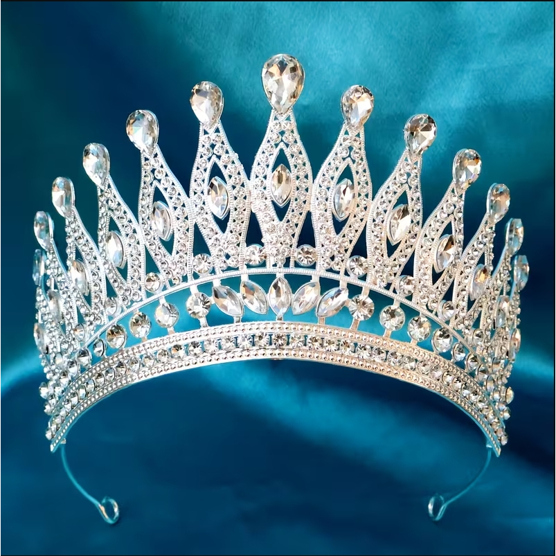 COROA ALTA PRATA MISS CONCURSO DE BELEZA PRINCESA ELEGANTE E SOFISTICADA EM FORMATO DE LÁGRIMA