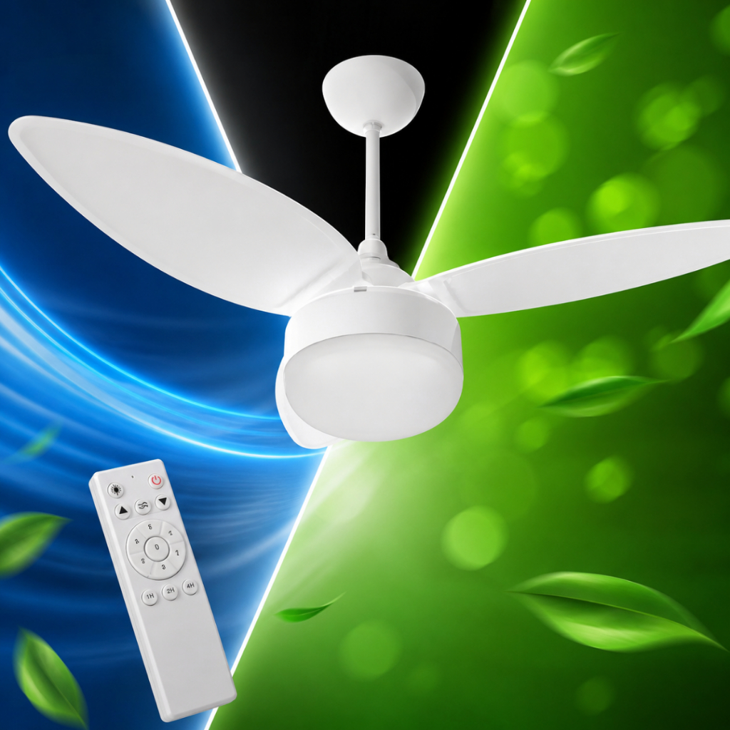 Ventilador Teto Ventisol Easy Inverter Bi Volt Branco 3 Pás Silencioso Controle Remoto LED Econômico